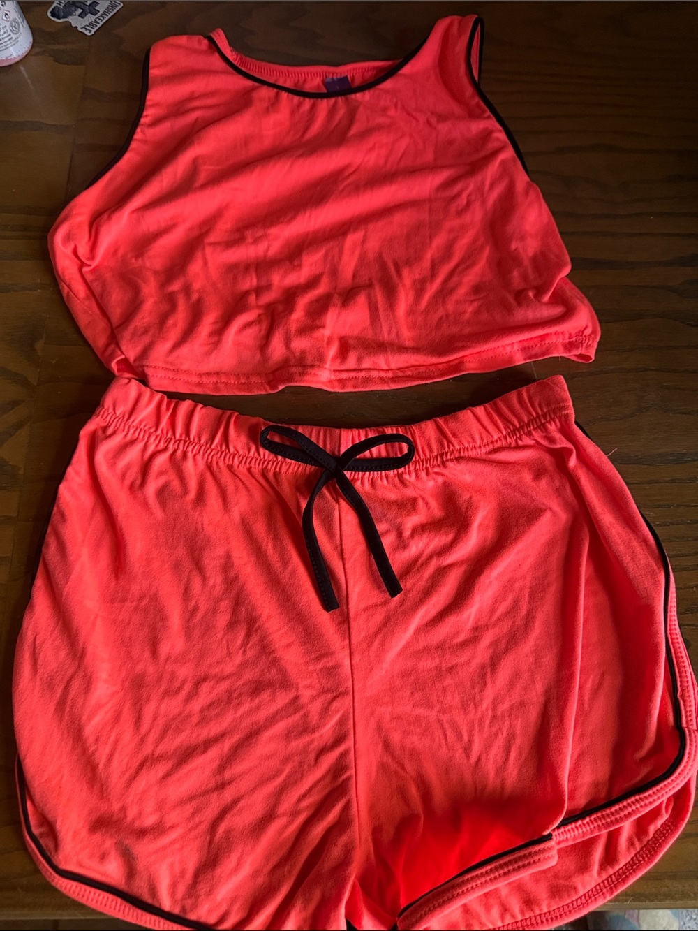 Neon Coral Two-Piece Crop Tank & Shorts Set